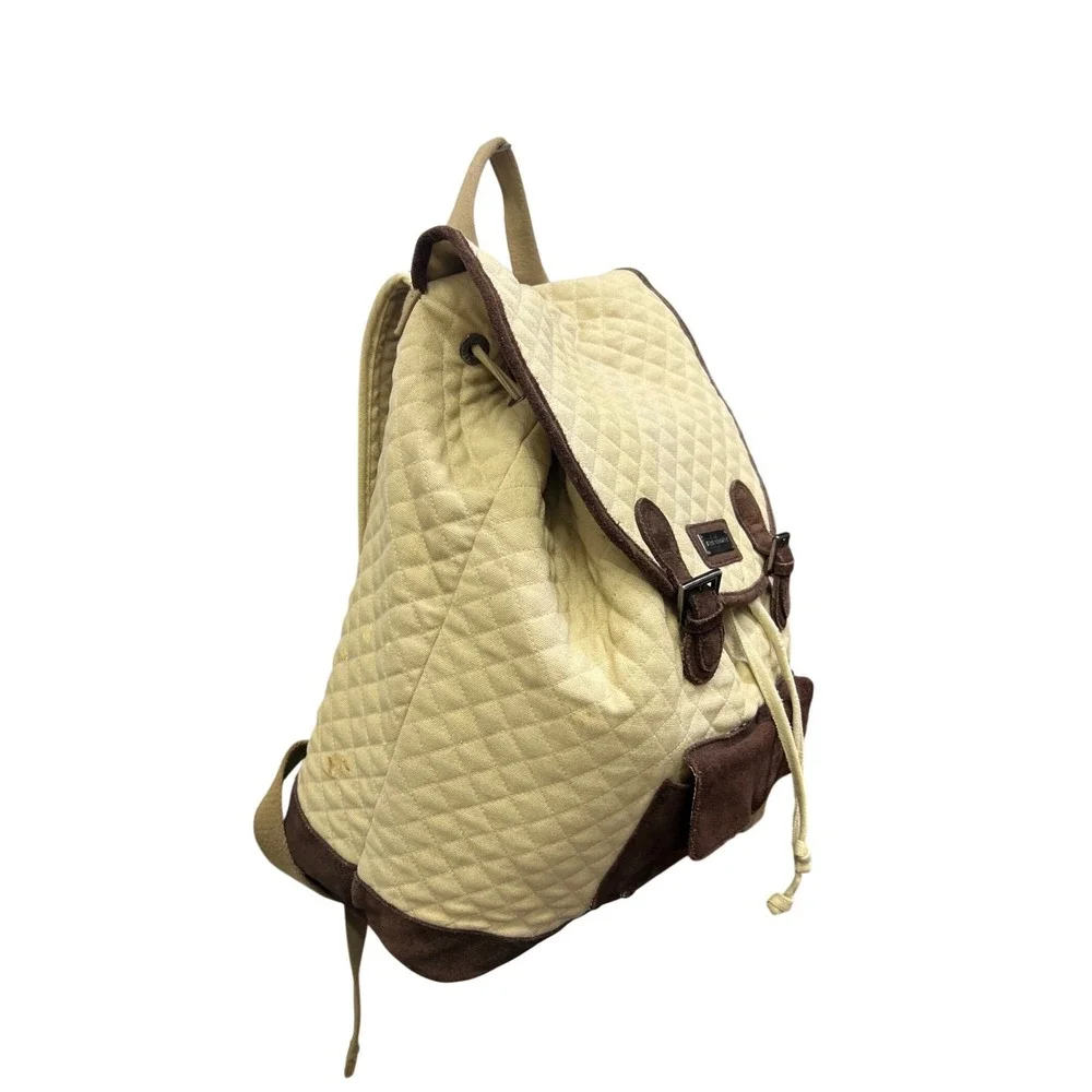 Vera‎ Bradley Quilted Canvas Suede Trim Backpack Cream Brown Boho Rucksack